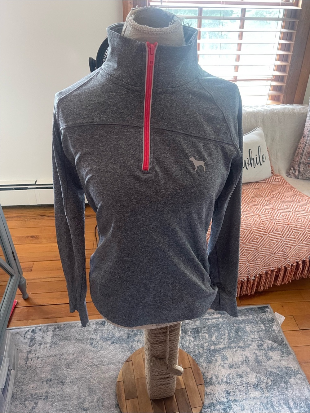 PINK Victoria's Secret Gray Pullover with Pink Half-Zip